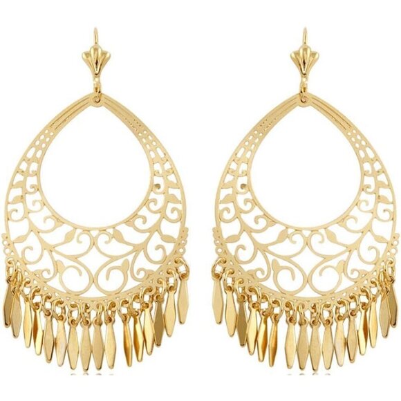 18K Gold Plated Filigree Cut-out Dangling Chandelier Earrings for Women - Picture 1 of 7